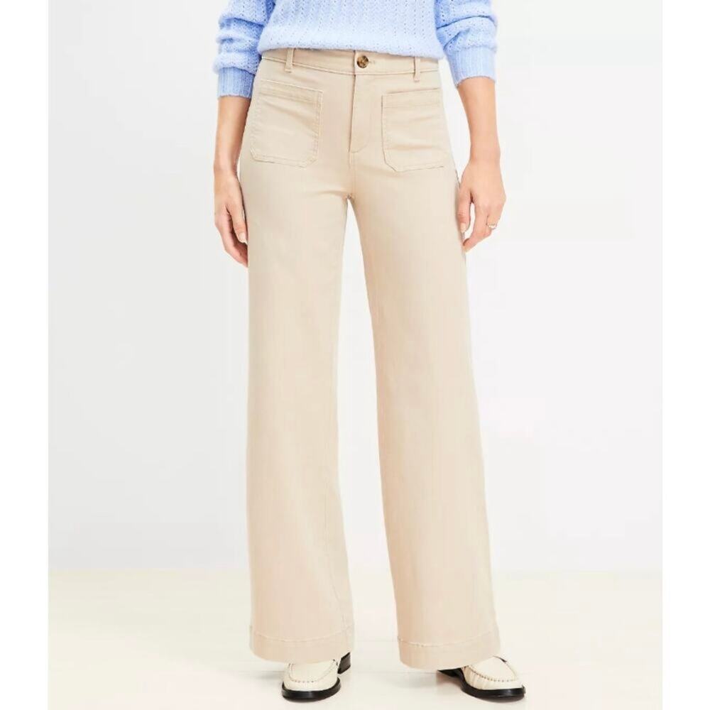 Loft The Palmer Corduroy Wide Leg Ankle Pants Women Size 12 Cream Hippie Stretch